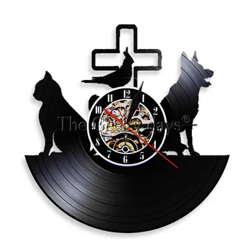 

1Piece Dog & Cat Wall Clock Veterinary Clinic Vet Vinyl Record Wall Clock Pet Shop Decor Animal Pampering CAt Dog Lover Gift