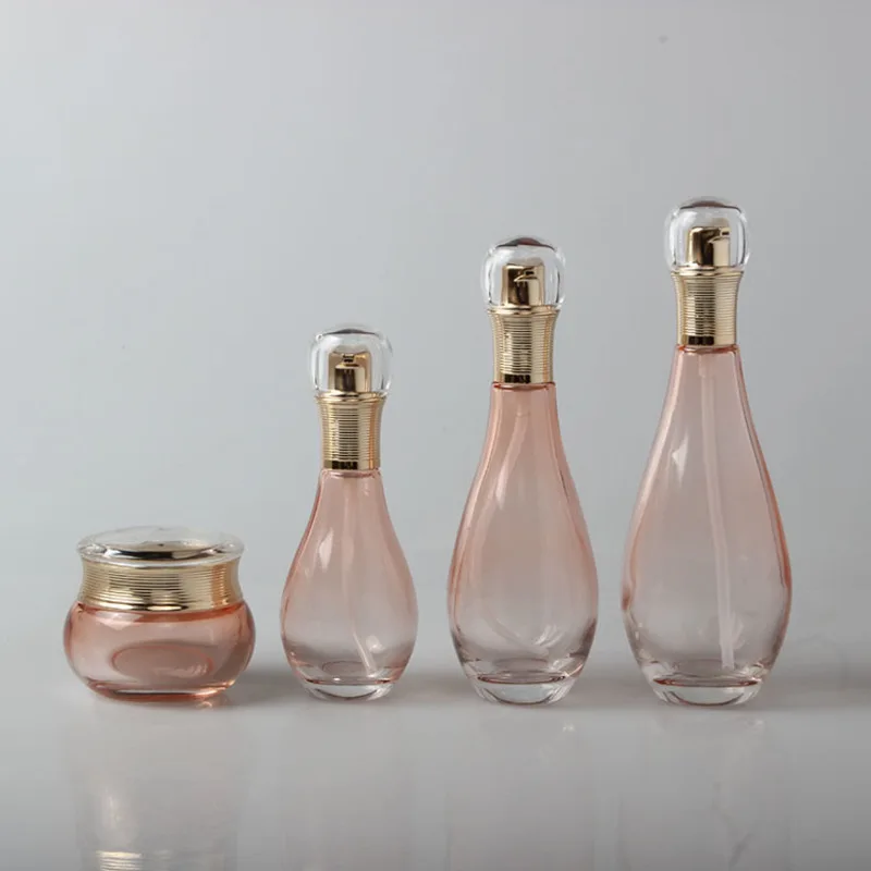 

10pcs Elegant Glass Spray Bottle Lotion Pump Bottle Cosmetic Cream Jar Fragrance Spray Perfume Bottle Clear Pink 50g 100ml 150ml