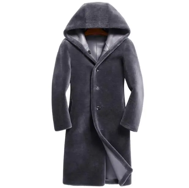 Mâle Tonte gris En Fourrure Moutons Haining Manteau Beau Paragraphe Mince Un Veste 4xl Long Des Noir Nouveau M Cuir m08wNn