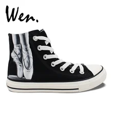 Вэнь ручная роспись черная парусиновая обувь по индивидуальному дизайну балетная танцовщица женские мужские высокие холщовые кроссовки рождественские подарки на день рождения