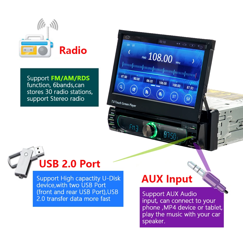 Podofo 10 1 &quot1 din Android мультимедийный плеер Wi Fi автомагнитола стерео GPS навигация