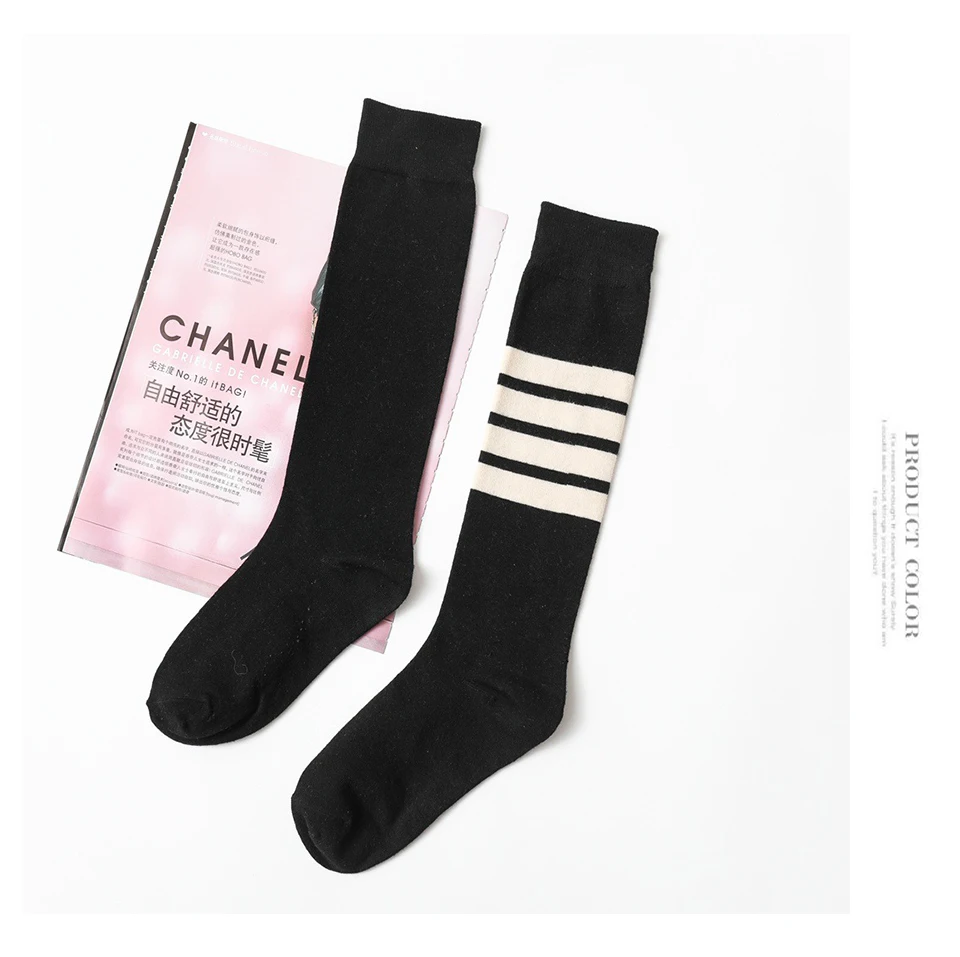 High Quality Sexy Women's Fashion Color Classic Striped Knee-Length Stockings Cotton Female New Ladies Cute Campus Student Style (5)