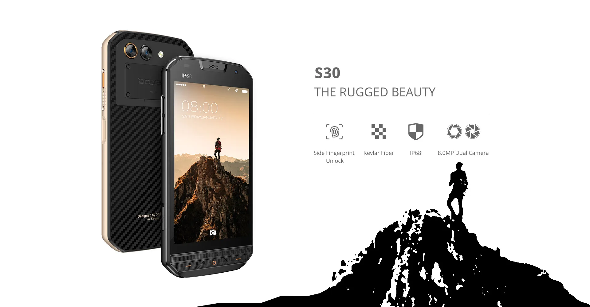 DOOGEE S30 4G LTE мобильный телефон 5,0 "Восьмиядерный 2 Гб ОЗУ 16 Гб ПЗУ Android 7,0 5580 мАч двойная камера IP68 Водонепроницаемый отпечаток пальца