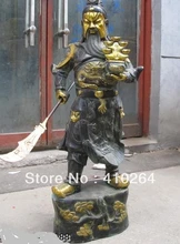 free shipping 30″inch copper Bronze Dragon Yuan bao Lucky wealth Guan Gong warrior Statue