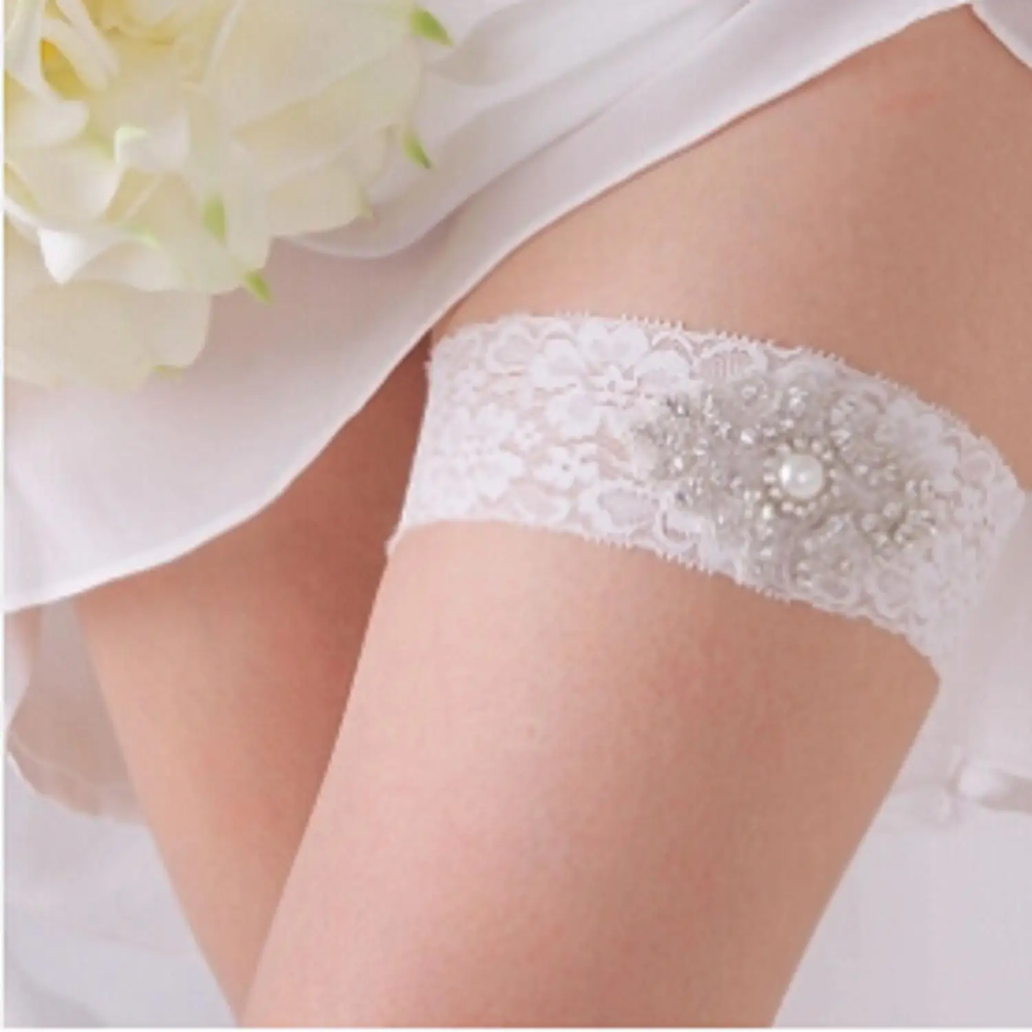 

Lace Wedding Leg Garters Stockings Set For Women Stretch Rhinestone Crystal Bridal Prom Bride Hen Party