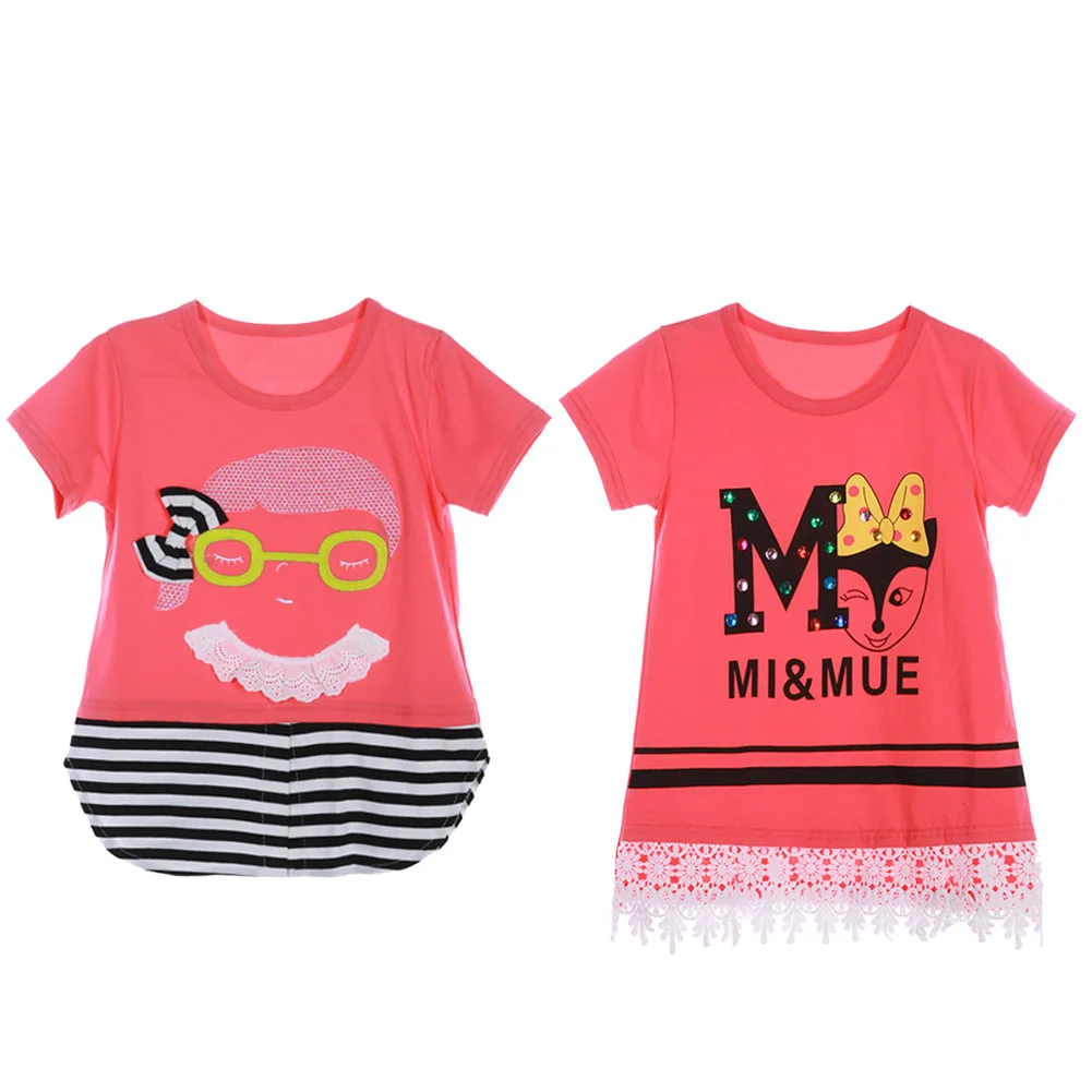 

4-8T Kids Children Short Sleeve Cartoon Print T-shirt Girls Summer Tops Clothes