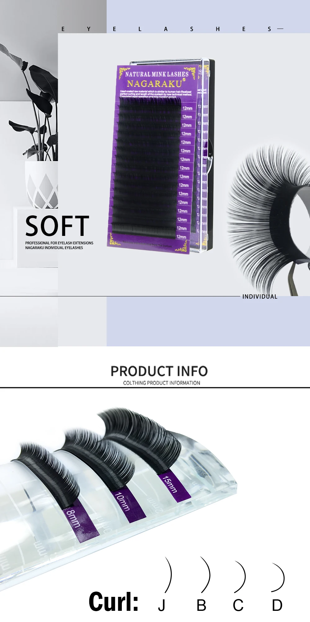 NAGARAKU All size 16Rows Faux mink individual eyelash lashes maquiagem cilios for professionals soft mink eyelash extension