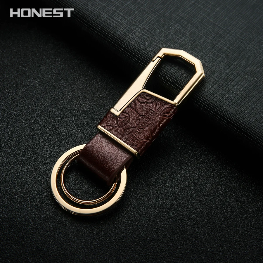 

Brand HONEST Business Keychains Men Key Chain Car Key Holder Ring Jewelry High Quality Alloy Bag Pendant Gift Genuine Leather