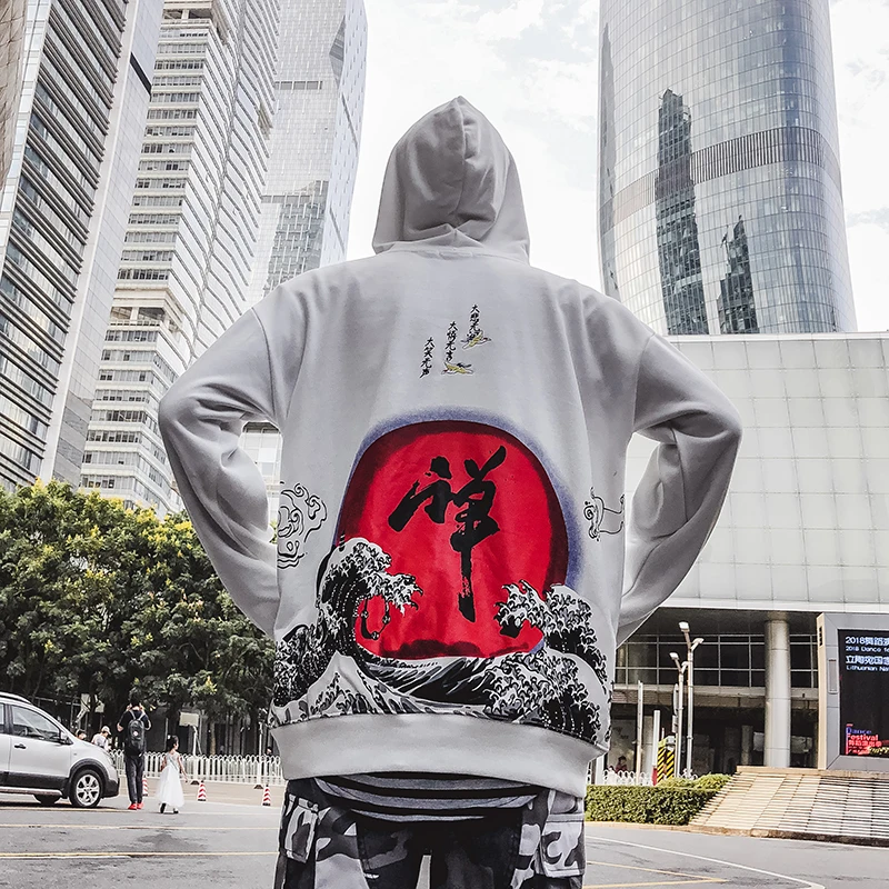 Японская уличная Толстовка Harajuku Dhyana Kanji Оверсайз Swag Tyga осенние