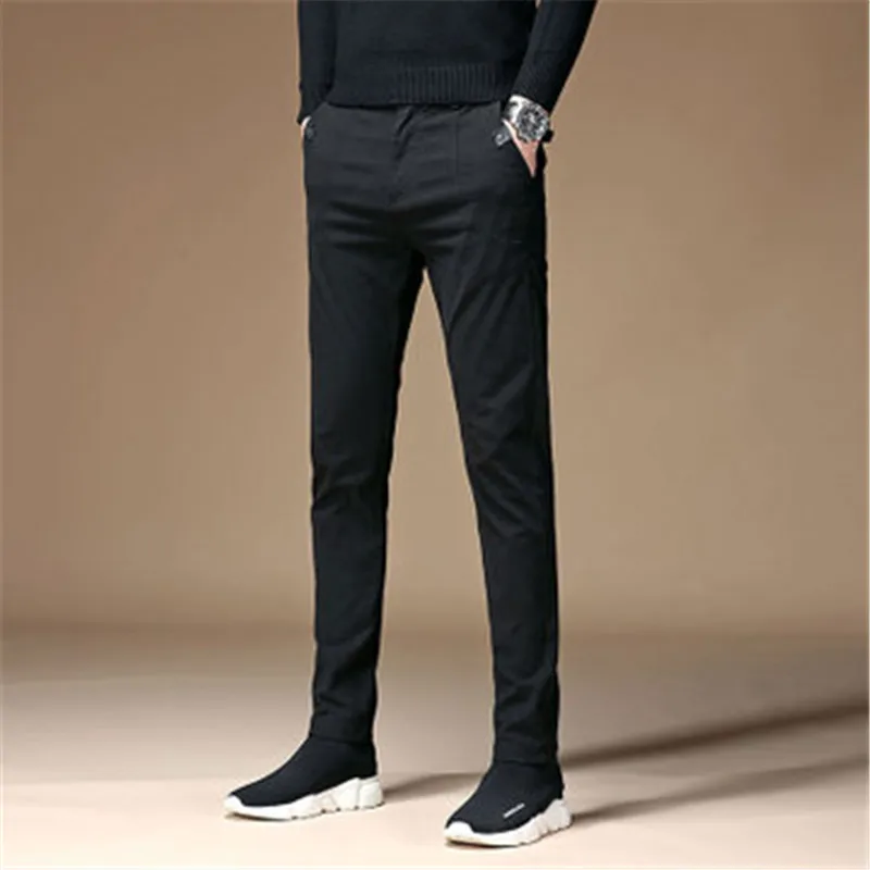 

2019 New Fashion Men Casual Slim Trousers Cotton Men's Trousers Business Straight Men's Trousers Plus Velvet Thick Cloth Pant