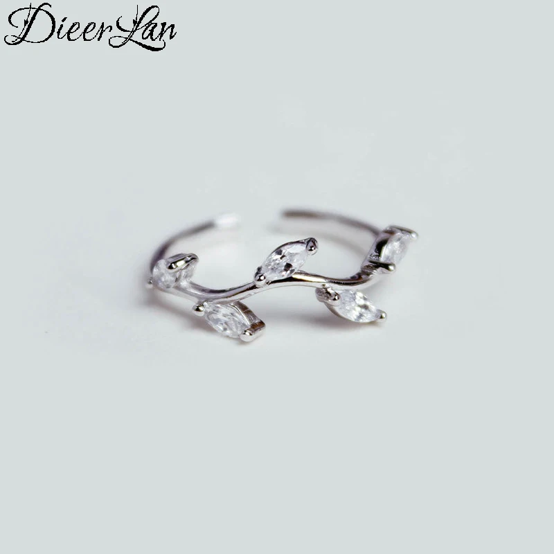 

DIEERLAN New Arrivals Real 925 Sterling Silver Zircon Leaf Rings for Women Adjustable Size Ring Fashion sterling-silver-jewelry