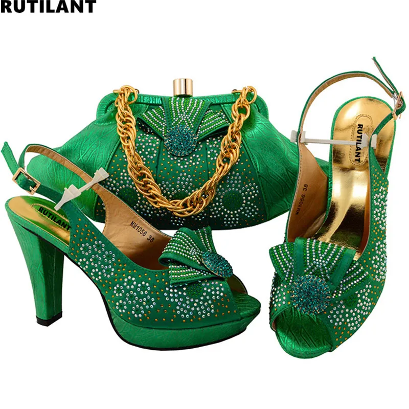 

Green Color Sales In Women Matching Shoes and Bag Set Women Shoes High Heel African Wedding Shoes and Bag Set Party Shoes Bag
