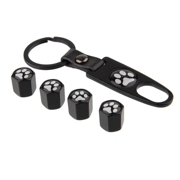 

1 Set Black/Silver Dog Paw Logo Car Tyre Valve Stem Caps Air Dust Covers+Tool Wrench Keychain Car Styling Sticker For All Cars