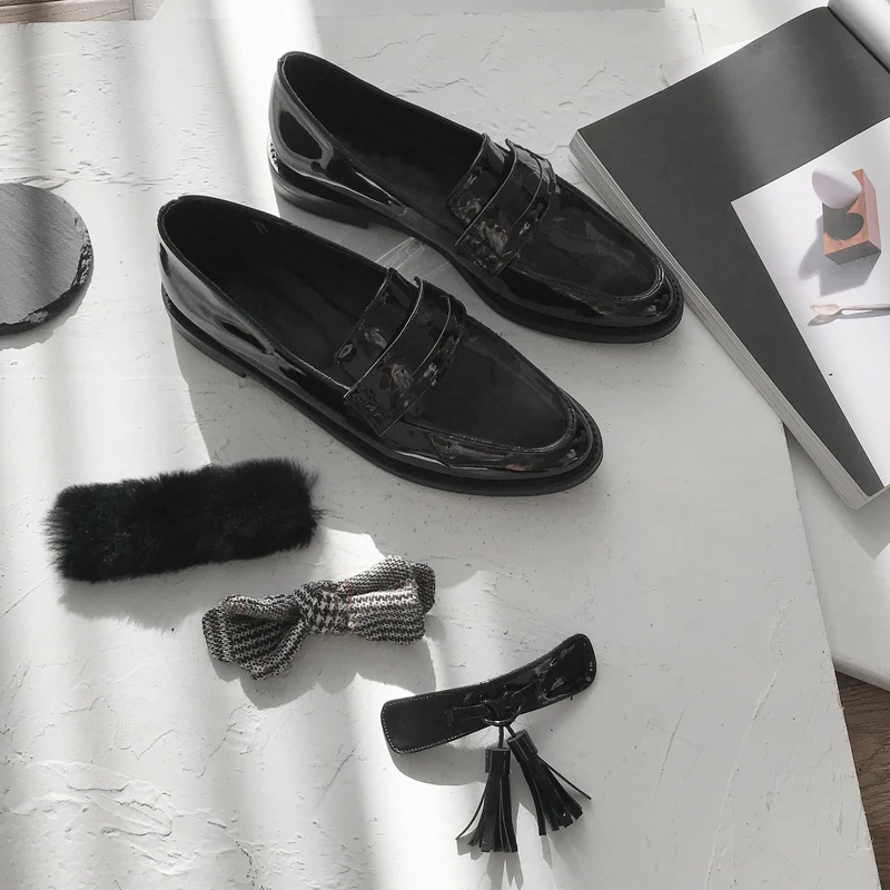 tassel bow appliques leather loafers women designer british preppy