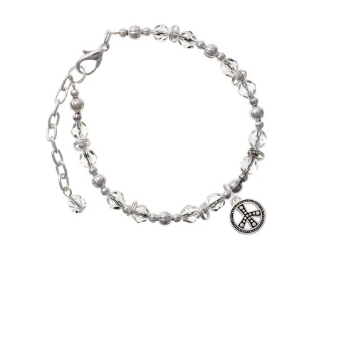 Silvertone Beaded Peace Sign Clear Beaded Bracelet