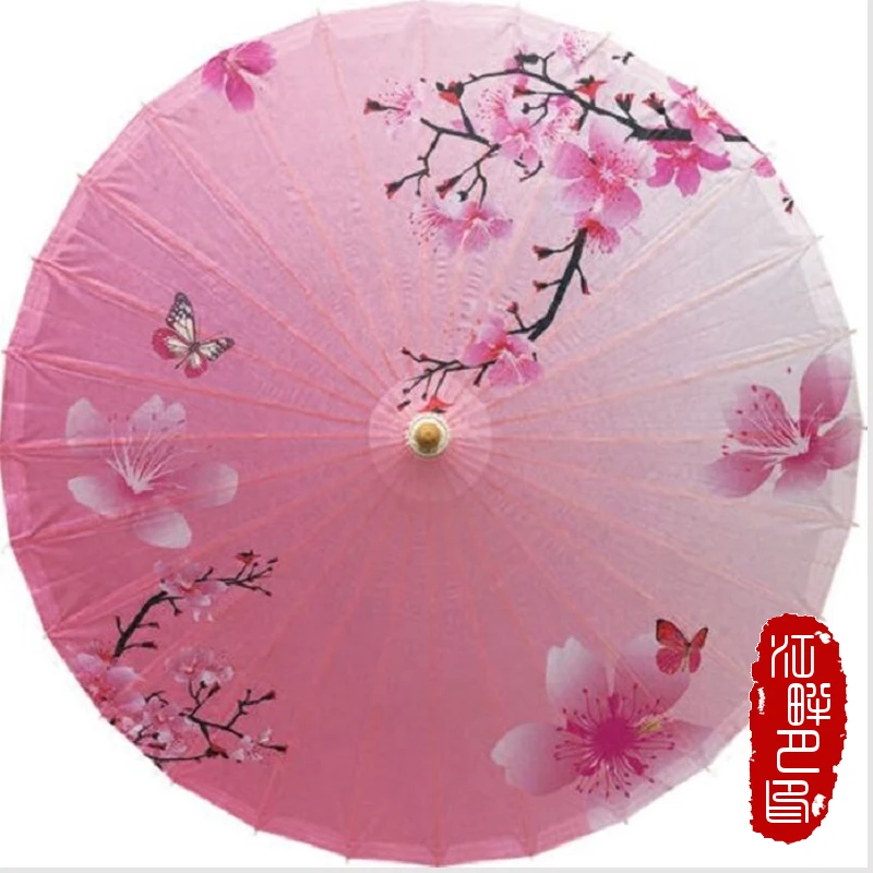 

Warm Pink Color Wedding Oil Paper Umbrella Cherry Blossom with Butterfly Paper Parasol Chinese Trandition Decor Paper Umbrella