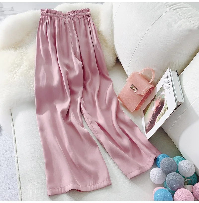 Wide Leg Satin Silk Pants Women Trousers High Waisted Elegant Summer Solid Color Wide Leg Pants Women Satin Trousers Loose New