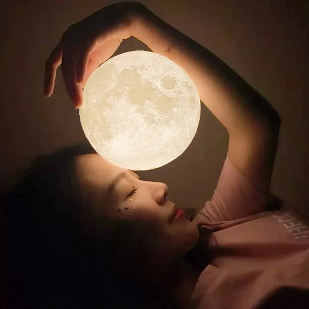 Лунная лампа 3D печать светодиодный Ночной светильник лампа лунного света USB питание сенсорное управление 8-20 см Лунная Луна Ночной светильник с деревянным держателем