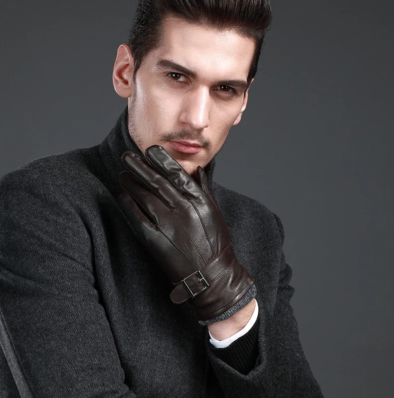 NEW Leather winter guantes warm sheepskin Gloves men Leather gloves simple prevent cold Gloves for men KWA559