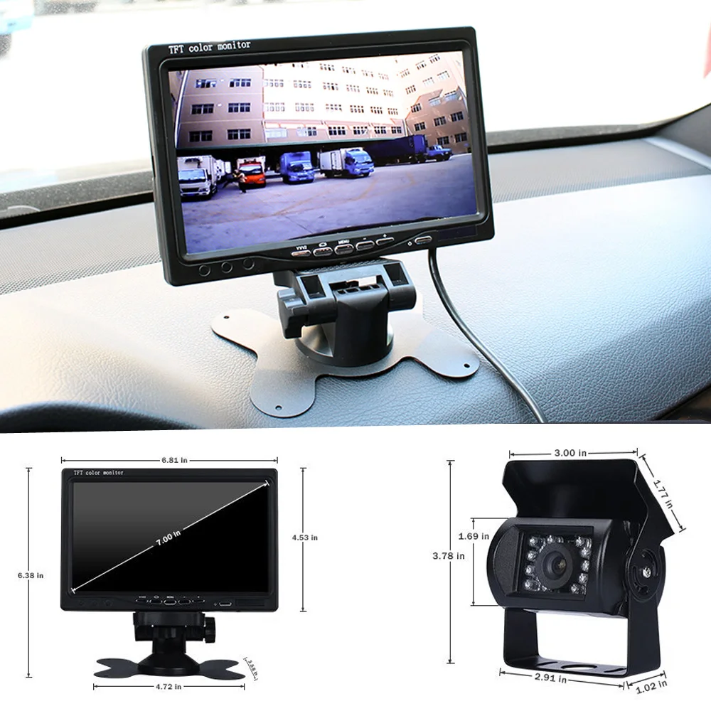 7 "TFT lcd HD 800x480 цветной автомобильный монитор + Водонепроницаемый 18 ИК ночного видения реверсивная парковочная резервная камера для автобуса