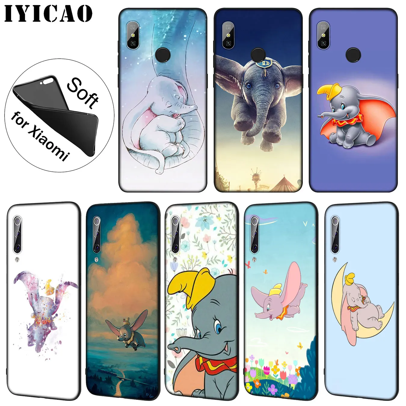 IYICAO Dumbo elephant Soft Silicone Phone Case for Xiaomi Mi 10 9 9T CC9 CC9E 8 SE A3 Pro A1 A2 Lite 6 pocophone f1 mi9 mia2 |