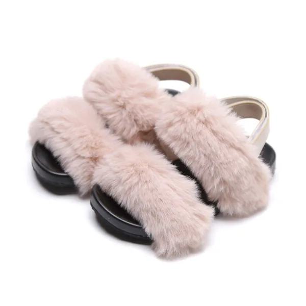 CCTWINS/детская обувь; коллекция года; летняя модная пляжная обувь для девочек с кроличьим мехом; Детские повседневные дышащие сандалии для детей; мягкая обувь на плоской подошве; SD004 - Цвет: apricot