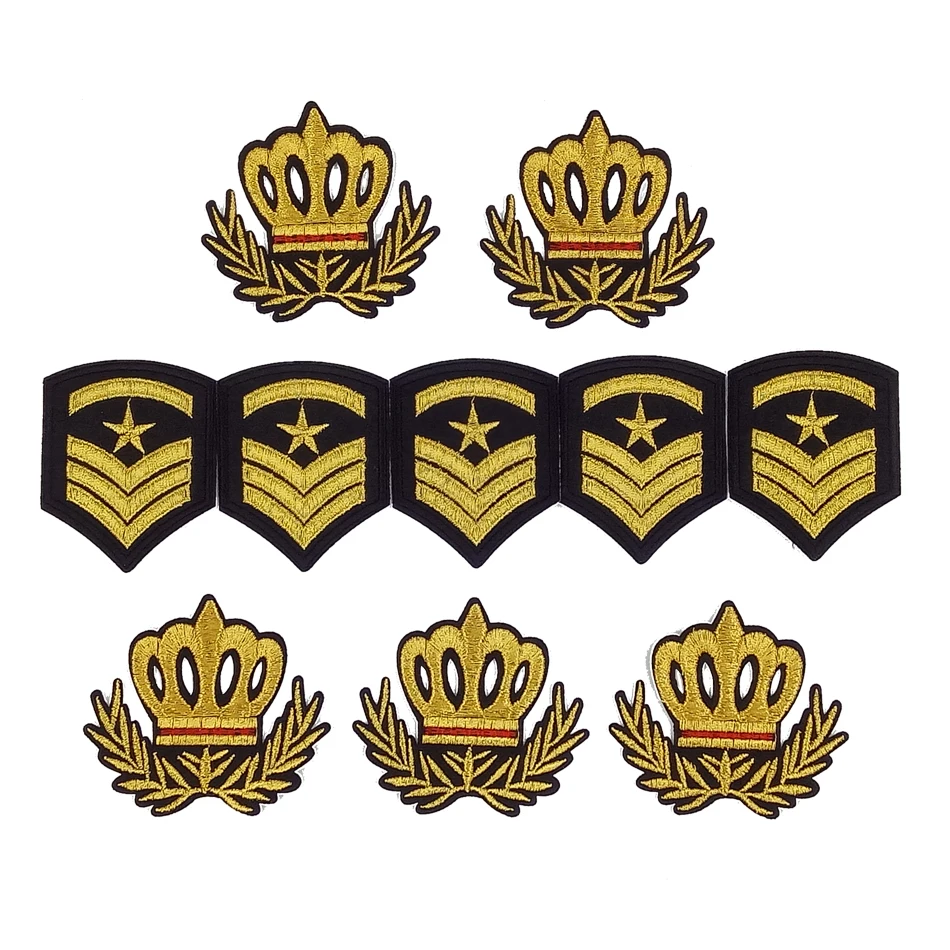

Small Embroidered Iron On Patch CROWN + Shield military Patches Stage Clothing Accessory Applique Gloden for T-shirt