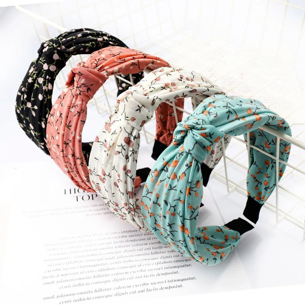 

Novelty Japan Star Style Print Flower Chiffon Wide Hairbands Headwear For Women Girls Summer Beaches Holiday Hair Accessories
