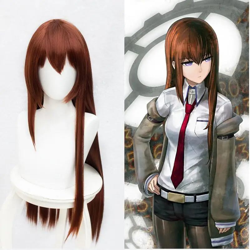 Аниме Steins Gate Makise Kurisu Christina Косплей парики 100 см длинные медные красные