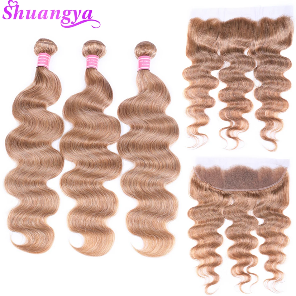 

Shuangya Hair Frontal With Bundles Brazilian Body Wave Bundles With Frontal Closure Human Hair Bundles With FrontalColor 27# 33#