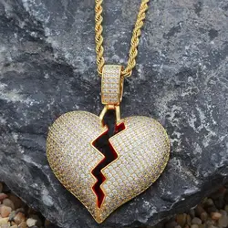 UWIN красный разбитое сердце цепочки и ожерелья кулон с 4 мм теннисная цепочка цвета: золотистый, серебристый цвет кубический циркониевый для