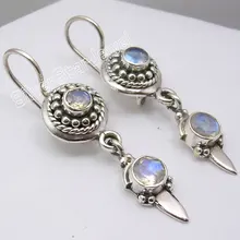 Plata Arco Iris Moonstone Lovely pendiente Pendientes 4 cm