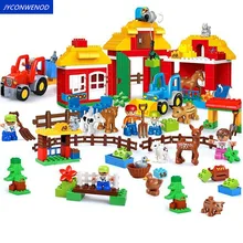 Веселые животные ферма большие строительные блоки наборы друзья фигурки Развивающие игрушки для детей Кирпич совместим с duploINGlys
