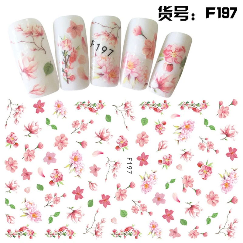 

YWK 1PC 3D Colorful Flowers Super Thin Nail Stickers Tips Nail Adhesive Decals Single Designs Manicure Decoration Nail Wraps