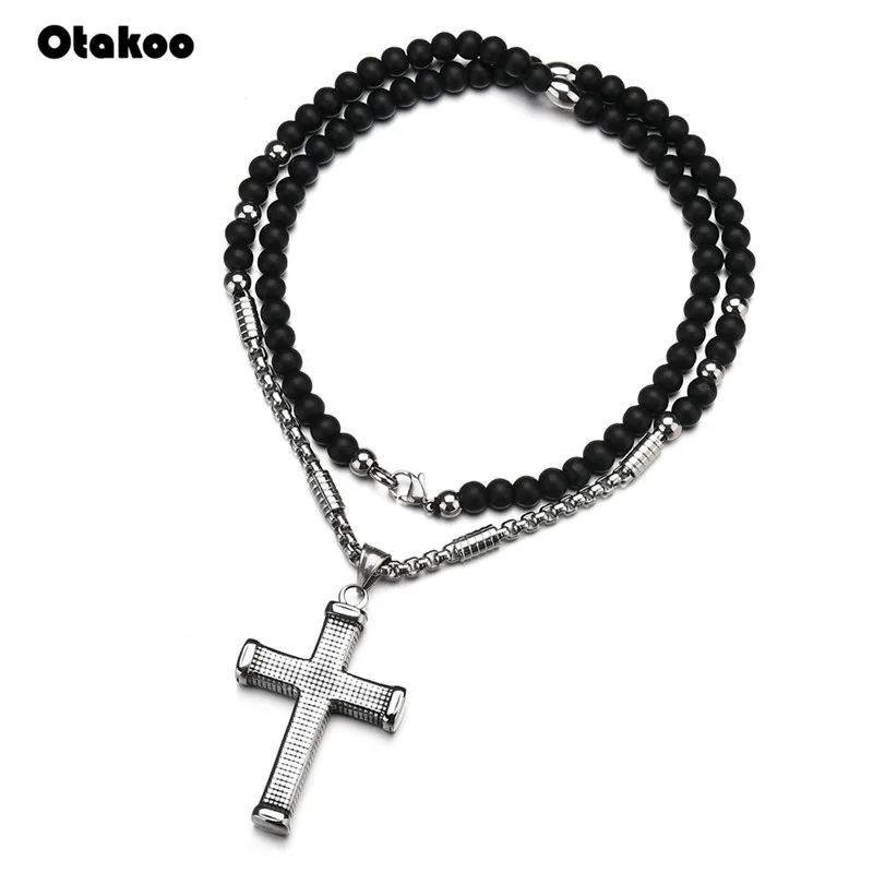 Otakoo rosaries бусы ожерелье с удлиненной цепью для мужчин и женщин молитвенный католический крест chotk Иисус Христос крест кулон из нержавеющей стали ювелирные изделия