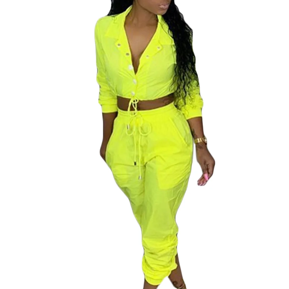 

Sexy Bodycon Lace-up Casual Long Sleeve Jumpsuit Women Solid Two Piece Sets Top and Pants with Pockets Fashion Elegant Bodysuits