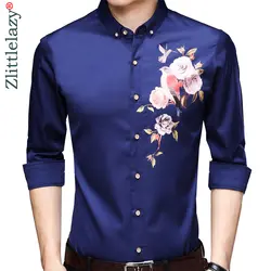 2019 г. модные повседневные slim fit Длинные рукава бренд мужской рубашки социальных уличная одежда цветочные рубашки мужские платье высокого