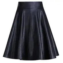 Размера плюс 5XL! Осенняя Женская юбка из искусственной кожи, длиной до колена, с высокой талией, трапециевидная плиссированная юбка, Офисная Женская юбка