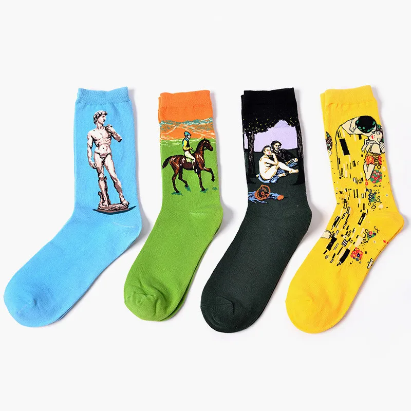 4 пар/лот хлопковые мужские носки в стиле ретро с принтом Веселые Happy Sox Харадзюку