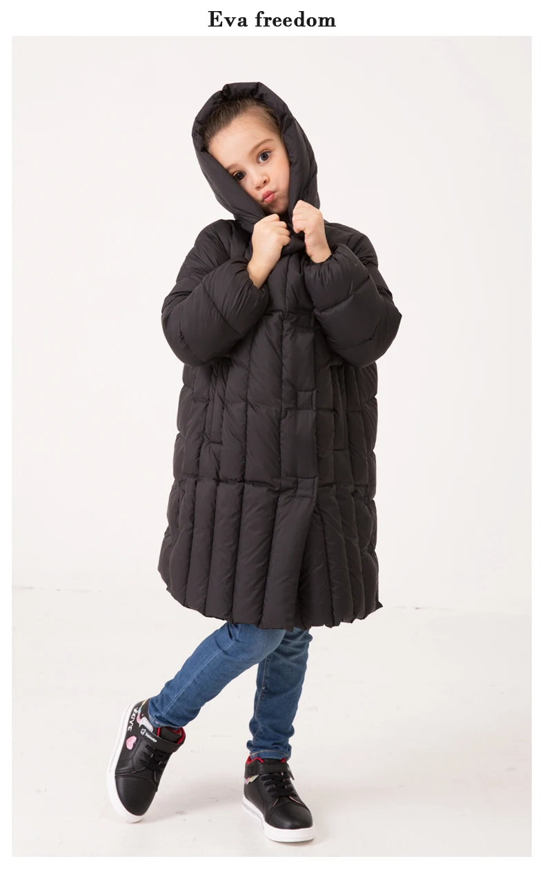 Пуховые пальто для девочек зимняя куртка для девочек Новинка года, одежда для детей-подростков детская длинная плотная теплая верхняя одежда с капюшоном Размер 5, 6, 8, 10, 12 лет