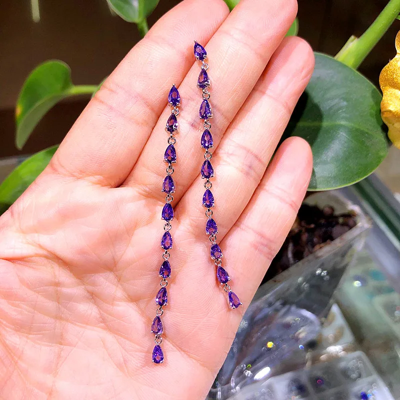 Роскошные модные большие длинные серьги с кисточками милые белые розовые фиолетовые серьги-гвоздики для женщин Boho Двойные серьги с цирконием ювелирные изделия