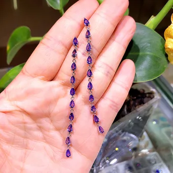 

Luxury Fashion Big Long Tassel Earrings Cute White Pink Purple Stud Earrings For Women Boho Double Zircon Stone Earrings Jewelry