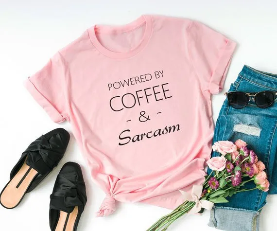 

Spring Women Tshirt Plus Size Powered by Coffee and Sarcasm Tee Shirt Femme Couple Clothes Casual Tshirt graphic tees women