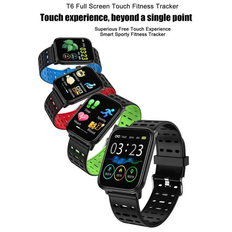 

T6 full touch color screen smart Watch bracelet heart rate monitoring sports step call reminder multi-language