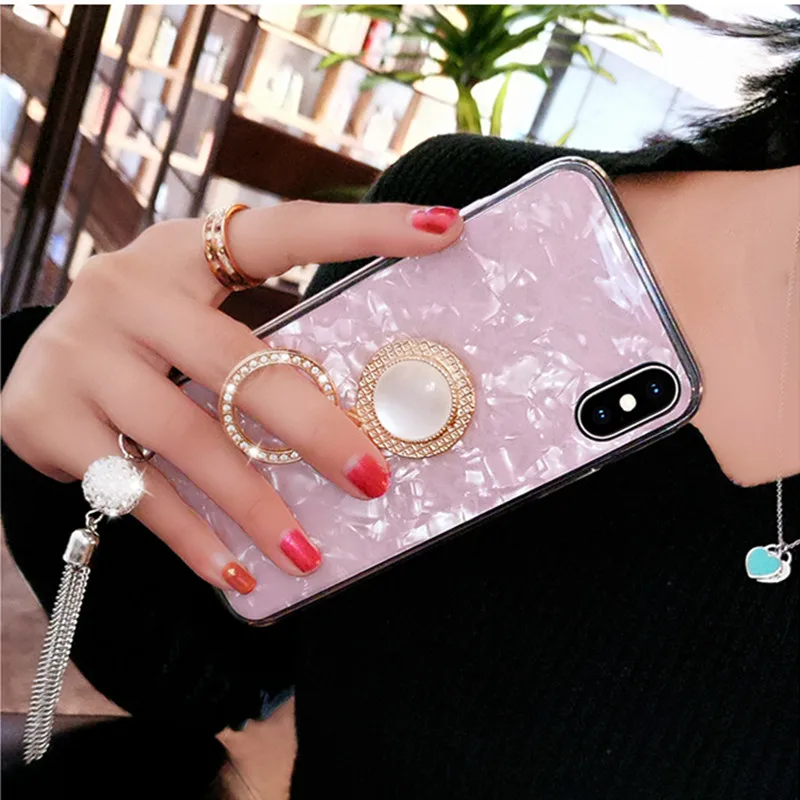 

Luxury Marble Shell Case For Huawei Nova 4 3 3i 3E 2Plus 2S P20 Pro Lite P10 Lite P9 Plus Glitter Bling Soft Ring Stand Cover