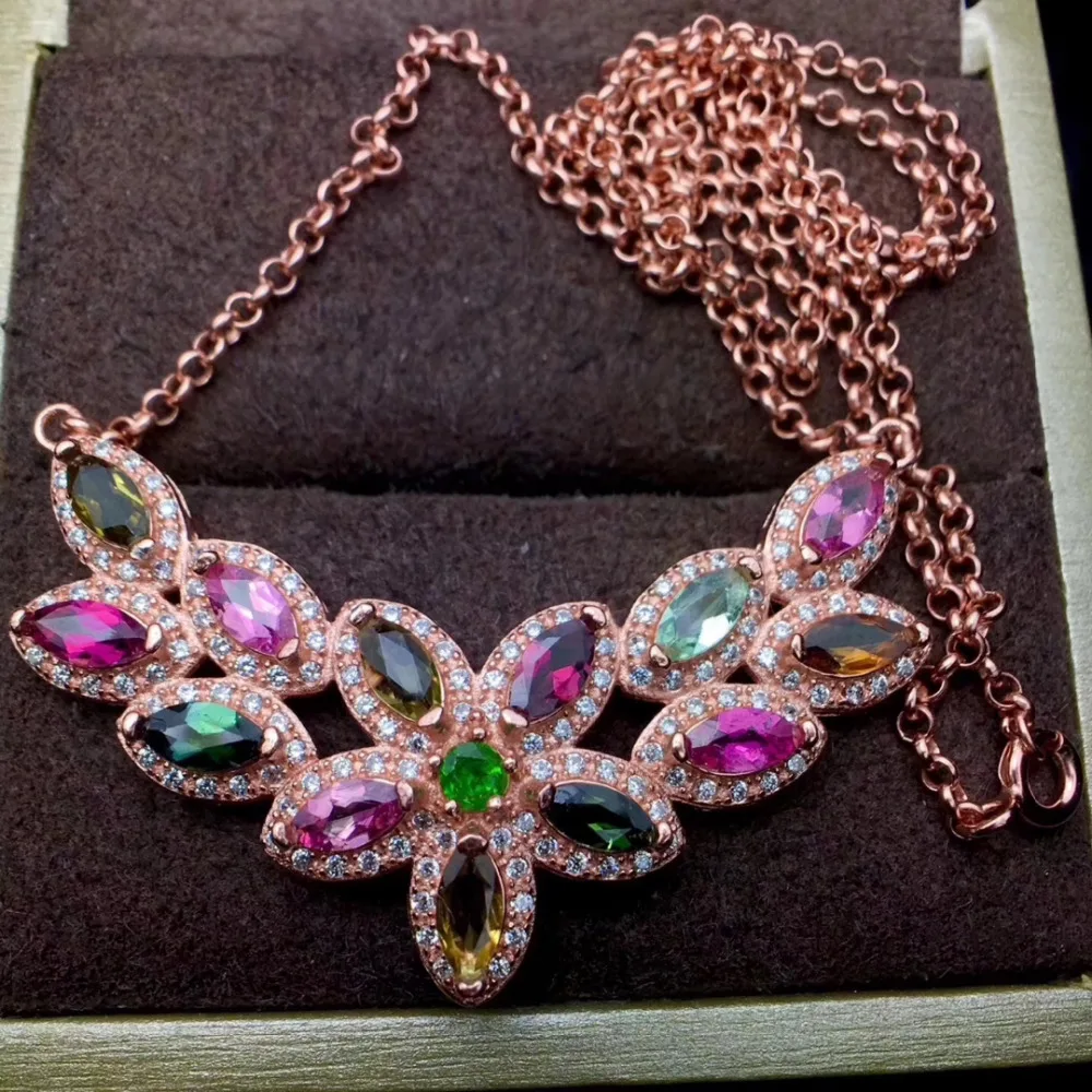 Collier pendentif étoiles d'eau tourmaline multicolore naturel S925 collier de pierres précieuses n