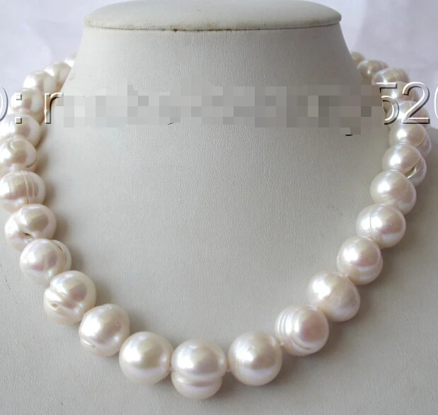 

FREE SHIPPING *****stunning big 15mm round baroque white freshwater cultured pearl necklace s1321