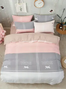 

4 Pcs Duvet Cover Set Skin-Friendly Simple Style Colorblock Soft Bedding Set