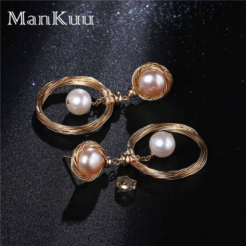 ManKuu New Arrival Baroque Pearl Earrings Round Shape Double Color Pearl 14K Gold Jewelry Freshwater Pearl Earrings For Wedding Fine Jewelry