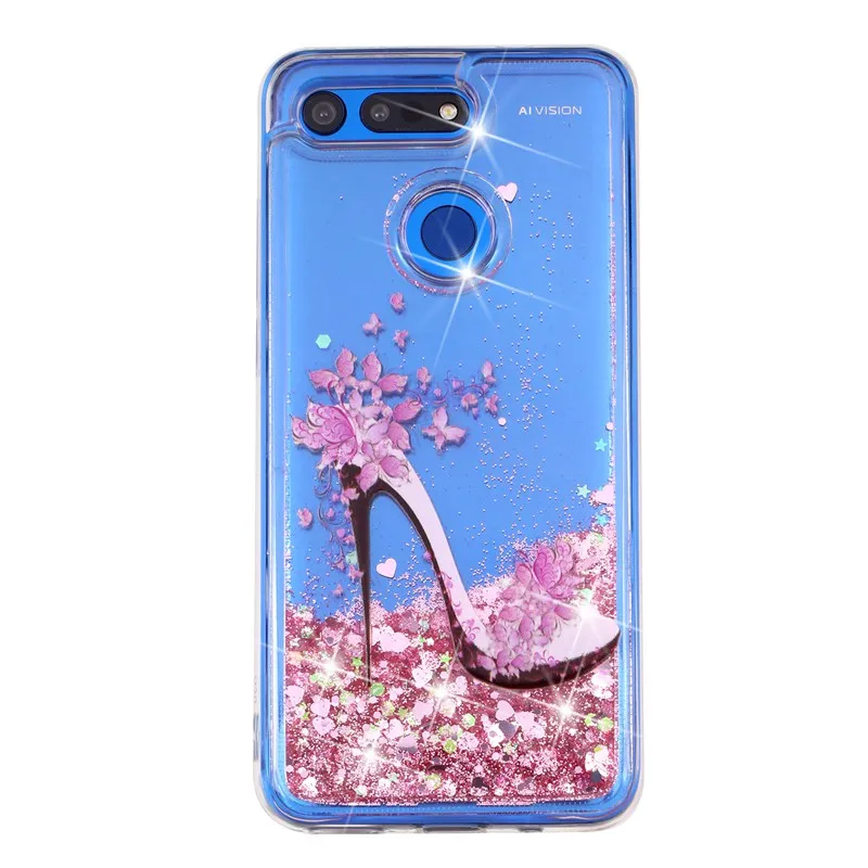 Phone Case For Huawei Honor V20 Protective Shell Glitter Shine Quicksand Shockproof Transparent Cute Back Cover Soft TPU |